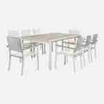 Table de jardin extensible 8 places 200/300cm avec plateau effet bois et structure aluminium blanc et 8 fauteuils inclus Photo4