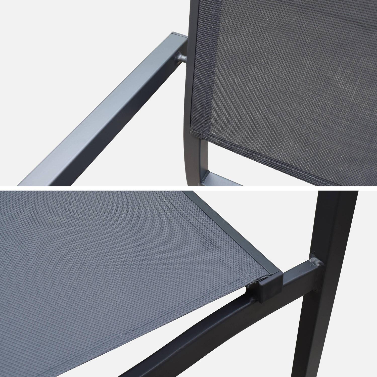 Table de jardin aluminium 120/180cm avec 6 chaises empilables aluminium et textilène Photo6