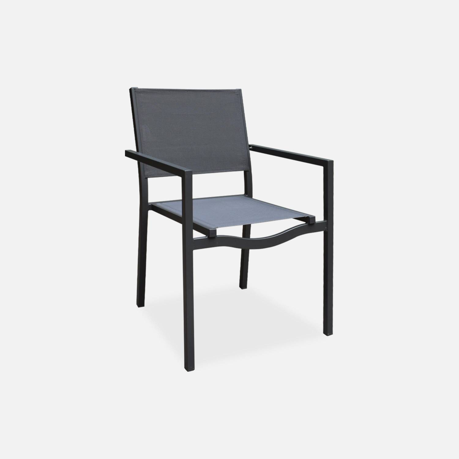 Table de jardin aluminium 120/180cm avec 6 chaises empilables aluminium et textilène Photo4