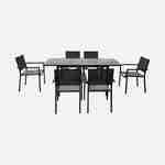 Table de jardin aluminium 120/180cm avec 6 chaises empilables aluminium et textilène Photo2