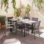 Table de jardin aluminium 120/180cm avec 6 chaises empilables aluminium et textilène Photo1