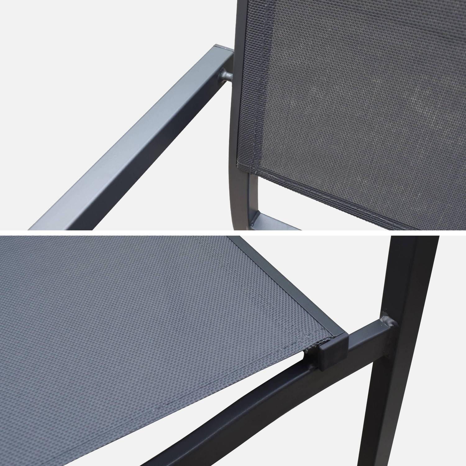 Table de jardin aluminium 160/240cm avec 8 chaises empilables aluminium et textilène Photo6