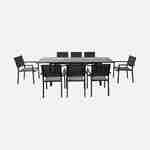 Table de jardin aluminium 160/240cm avec 8 chaises empilables aluminium et textilène Photo2