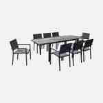 Table de jardin aluminium 160/240cm avec 8 chaises empilables aluminium et textilène Photo1