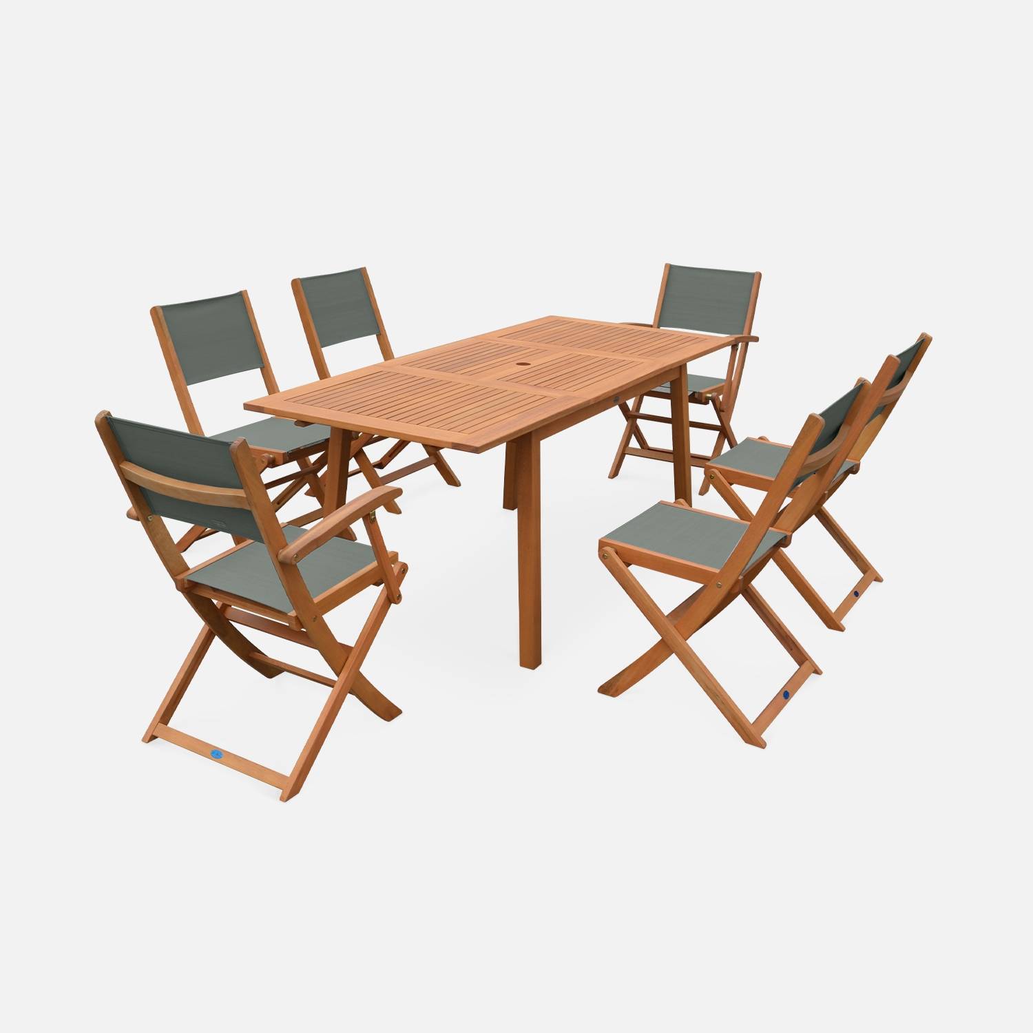Salon de jardin bois table 120-180cm kaki | sweeek