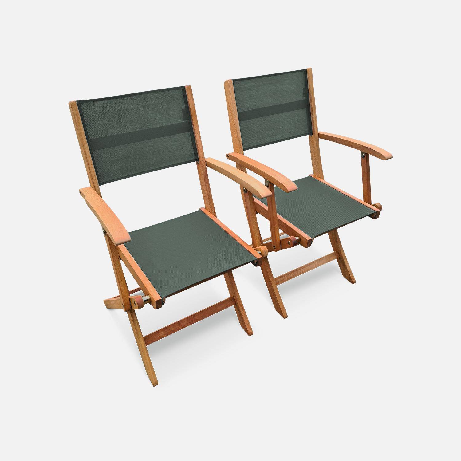 Salon de jardin en bois extensible - Almeria - Grande table 180/240cm avec rallonge, 2 fauteuils et 6 chaises, en bois d'Eucalyptus FSC huilé et textilène savane Photo6