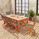 Salon de jardin en bois extensible - Almeria - Grande table 180/240cm avec rallonge, 2 fauteuils et 6 chaises, en bois d'Eucalyptus FSC huilé et textilène savane Photo2