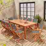 Salon de jardin en bois extensible - Almeria - Grande table 200/250/300cm avec 2 rallonges, 2 fauteuils et 8 chaises, en bois d'Eucalyptus FSC huilé et textilène savane Photo2