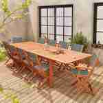 Salon de jardin en bois extensible - Almeria - Grande table 200/250/300cm avec 2 rallonges, 2 fauteuils et 8 chaises, en bois d'Eucalyptus FSC huilé et textilène savane Photo1
