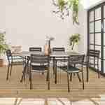 Table de jardin plateau effet bois structure acier 180 cm avec 6 chaises en acier incluses  Photo2