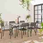 Table de jardin plateau effet bois structure acier 180 cm avec 6 chaises en acier incluses  Photo1