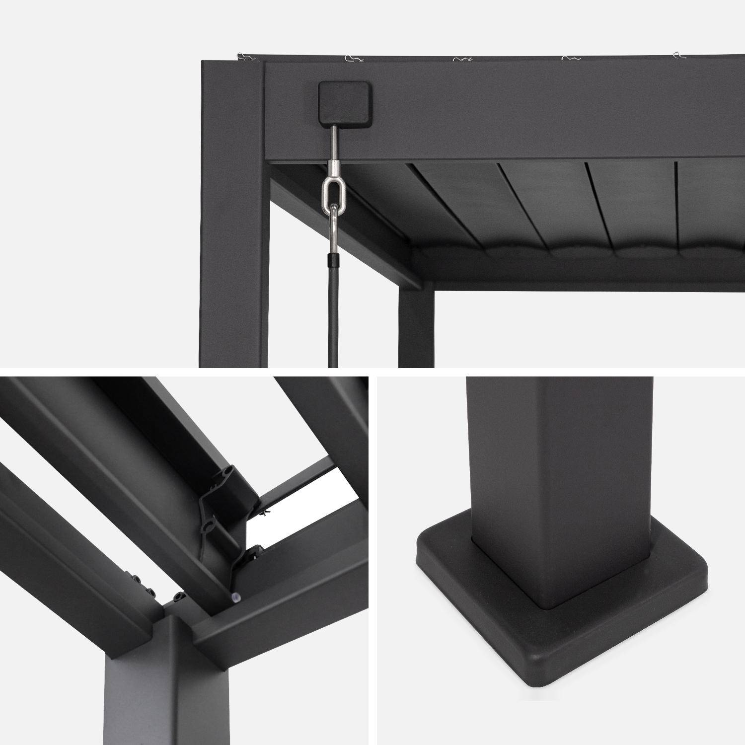 3x3m louvered aluminium pergola V2 + privacy screen 3x3m, Triomphe + screens, Anthracite, 301x301x250 cm Photo9