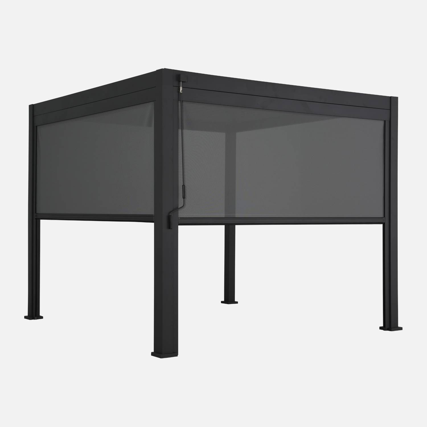 Pergola bioclimatique aluminium 3x3m, 2 stores 3m anthracite