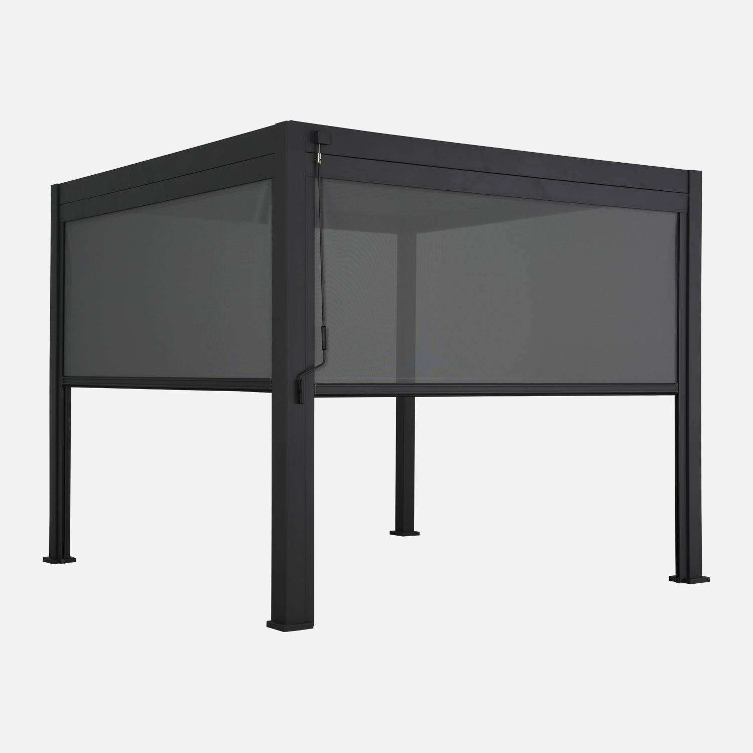 3x3m louvered aluminium pergola V2 + 2 privacy screens 3m, Triomphe + screens, Anthracite, 301x301x250 cm,sweeek,Photo4