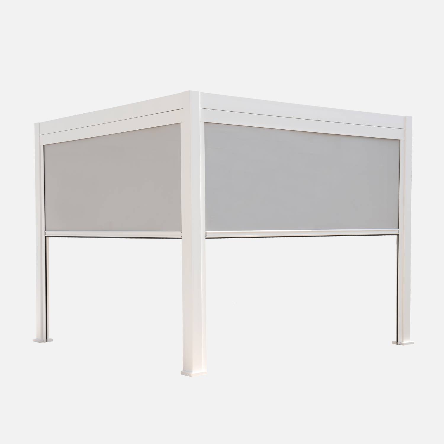 Pergola bioclimatique aluminium 3x3m, 2 stores 3m blanc