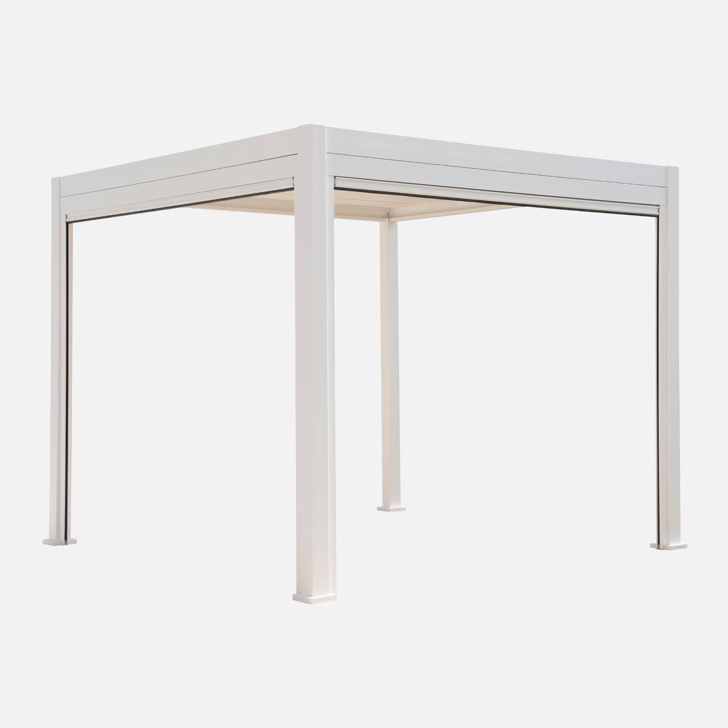 Pergola met lamellendak, Triomphe, 3x3 m verstelbare lamellen met 2 aluminium en witte textilene luifels,sweeek,Photo4