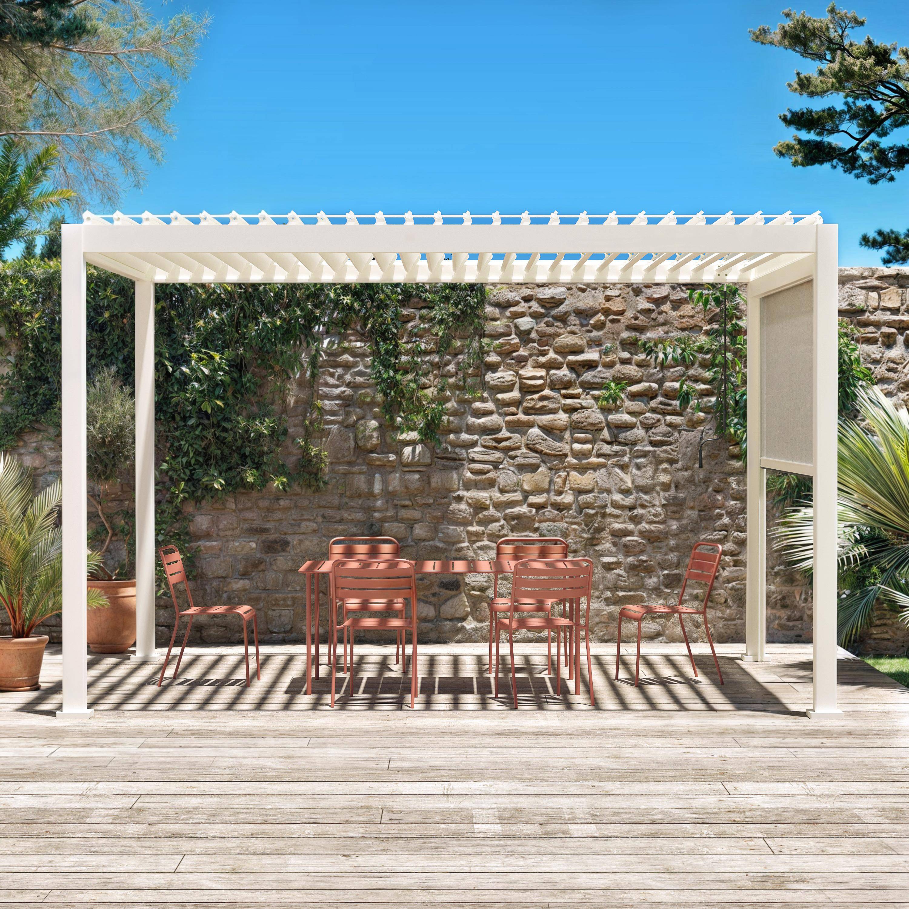 Witte pergola met lamellendak, Triomphe, 3x4m, aluminium, met verstelbare lamellen + 300cm luifel Photo1