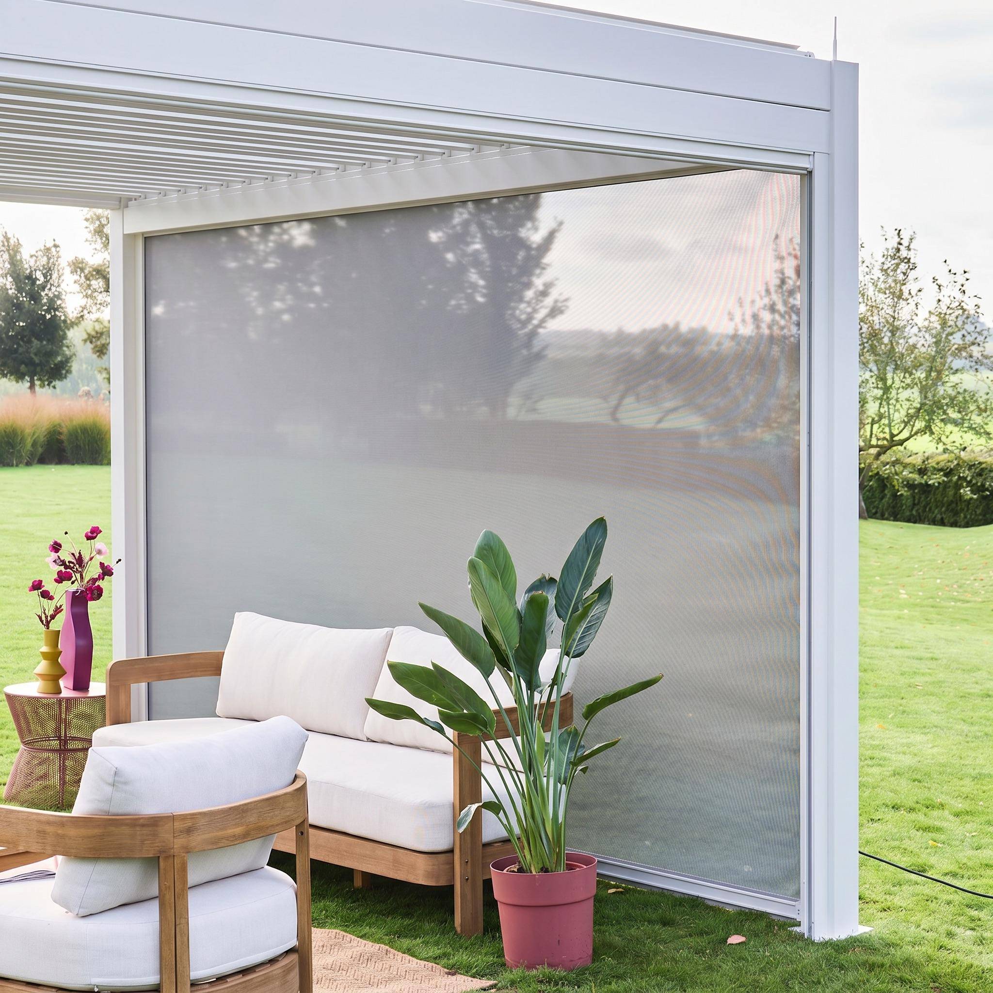 Pergola bioclimatica 3x4m + tenda da sole 4m, Bianco,sweeek,Photo4