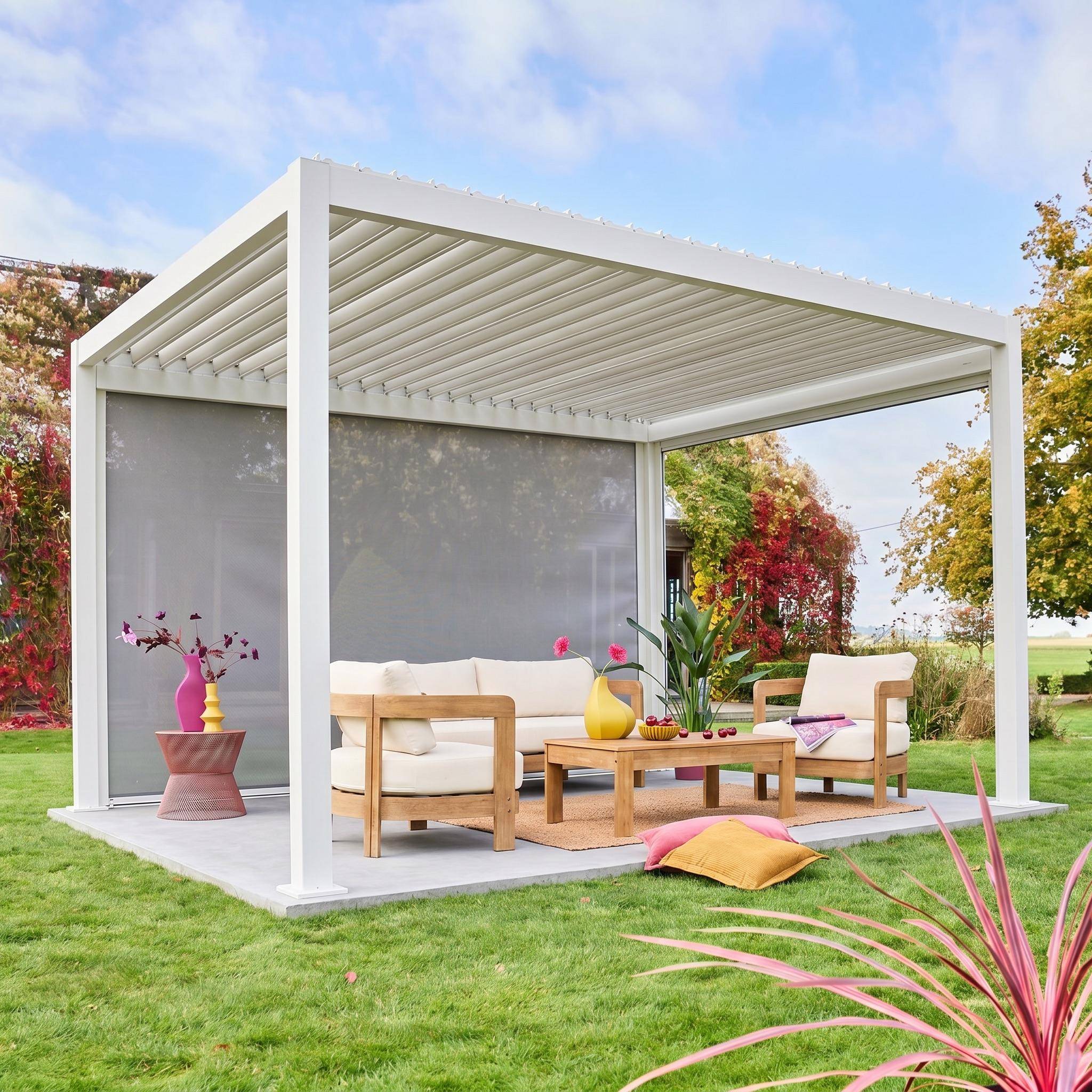 Pérgola bioclimática 3x4m + estore 4m Branco - 400x300x250 cm Photo3