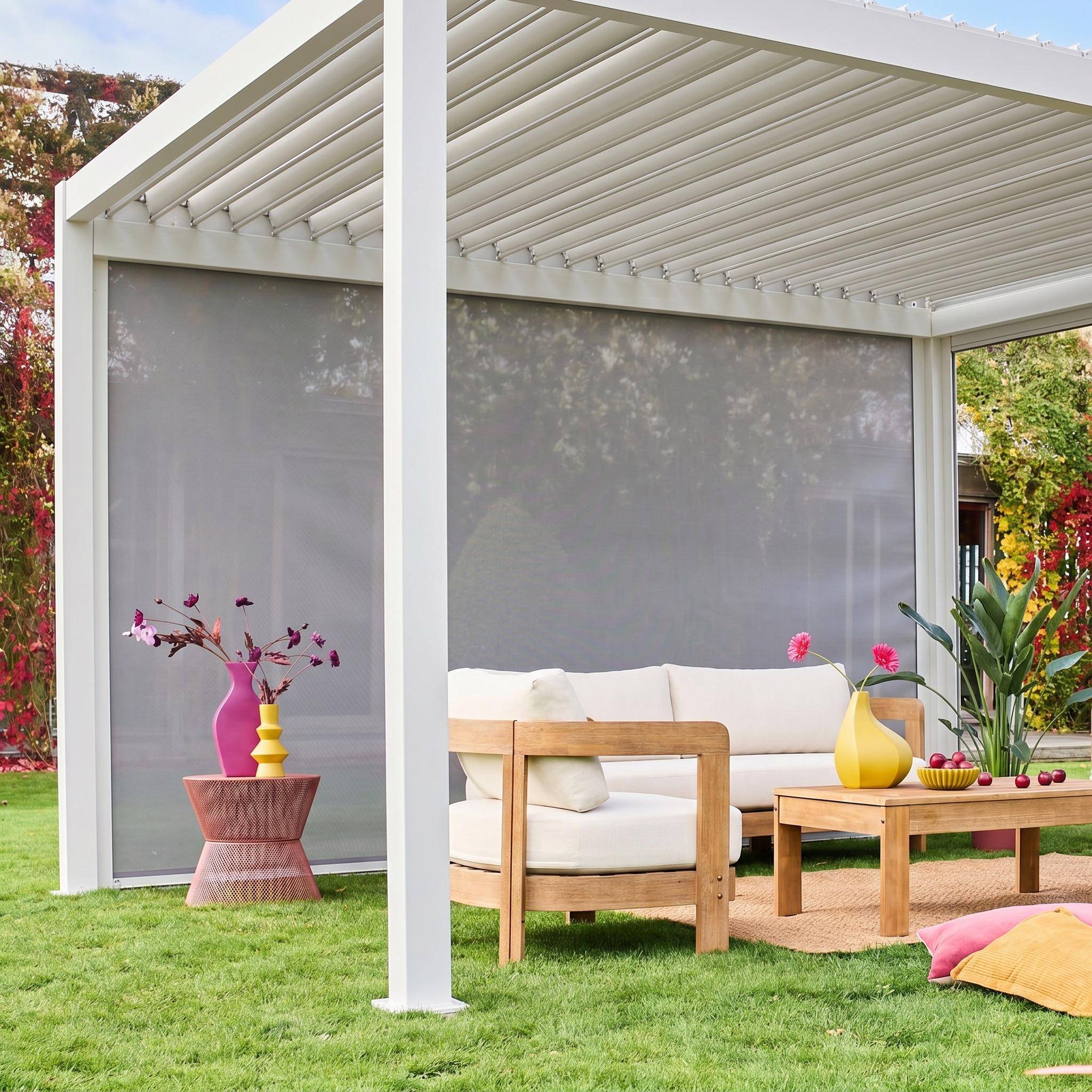 Pergola bioclimatica 3x4m + tenda da sole 4m, Bianco,sweeek,Photo3
