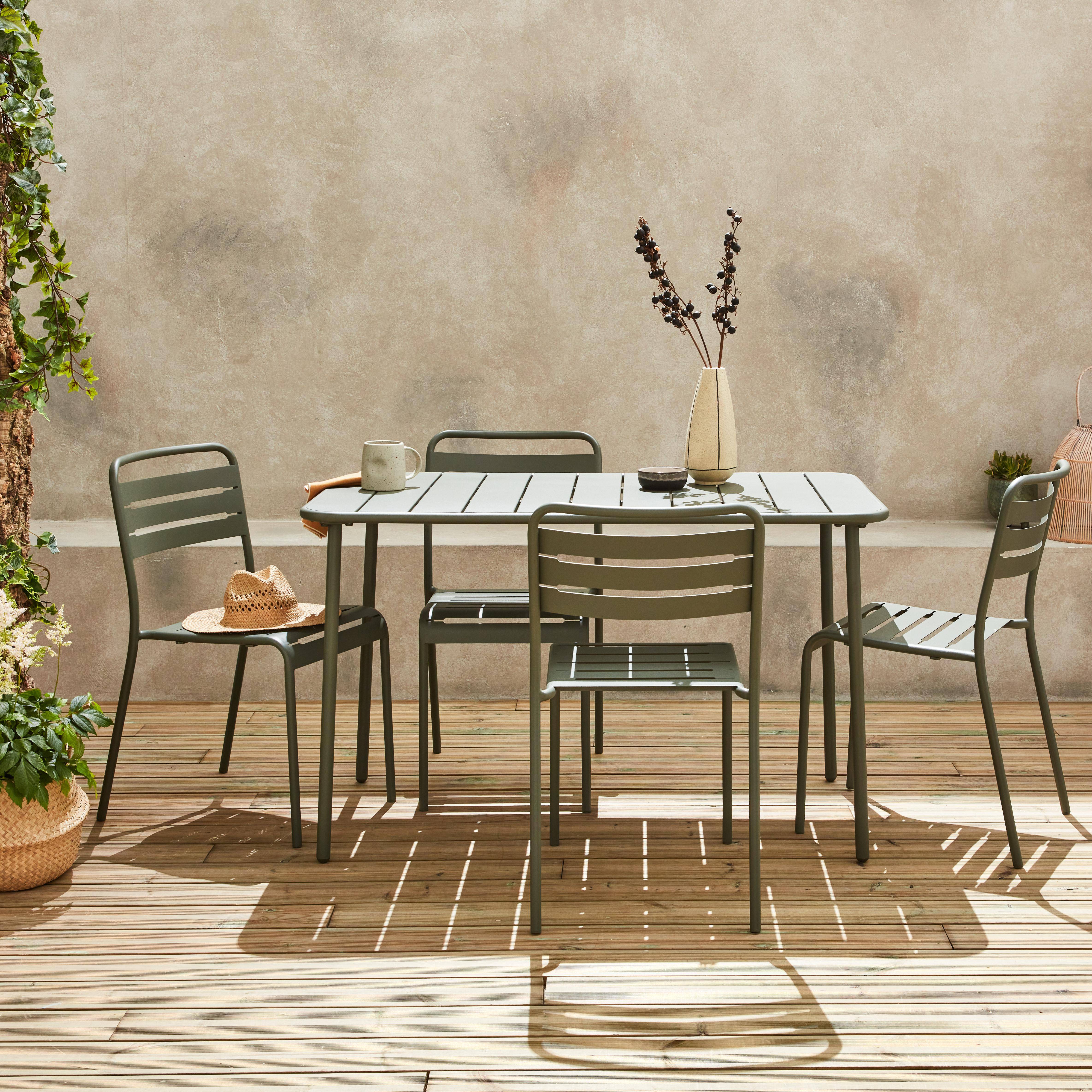 4-seater rectangular steel garden table, 120cm, Khaki Green Photo1