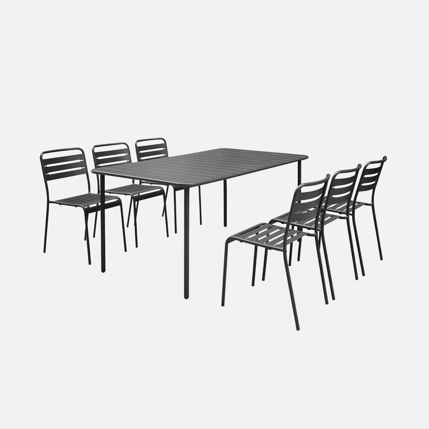 6-8 seater rectangular steel garden table set with chairs, 160cm, anthracite
