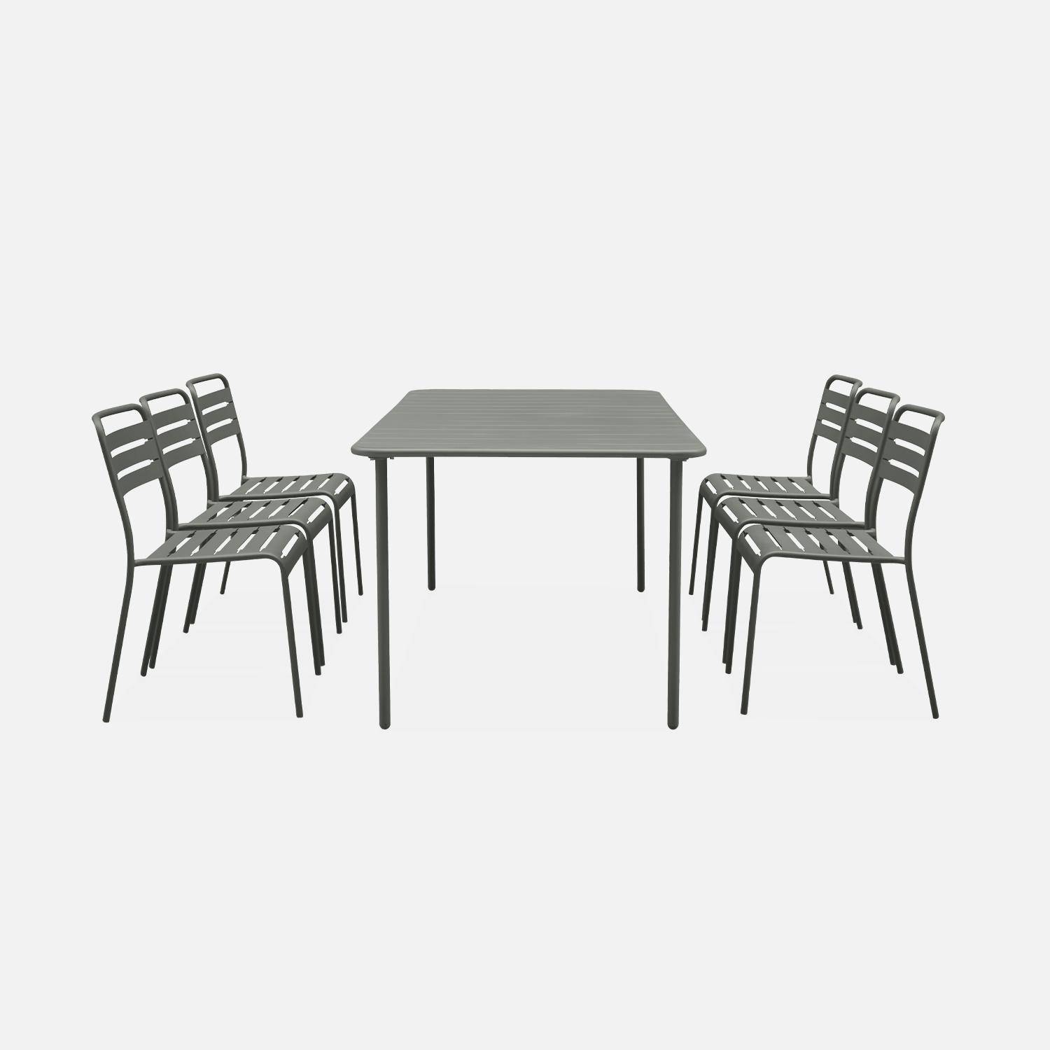 6-8 seater rectangular steel garden table set with chairs, 160cm, khaki green Photo4