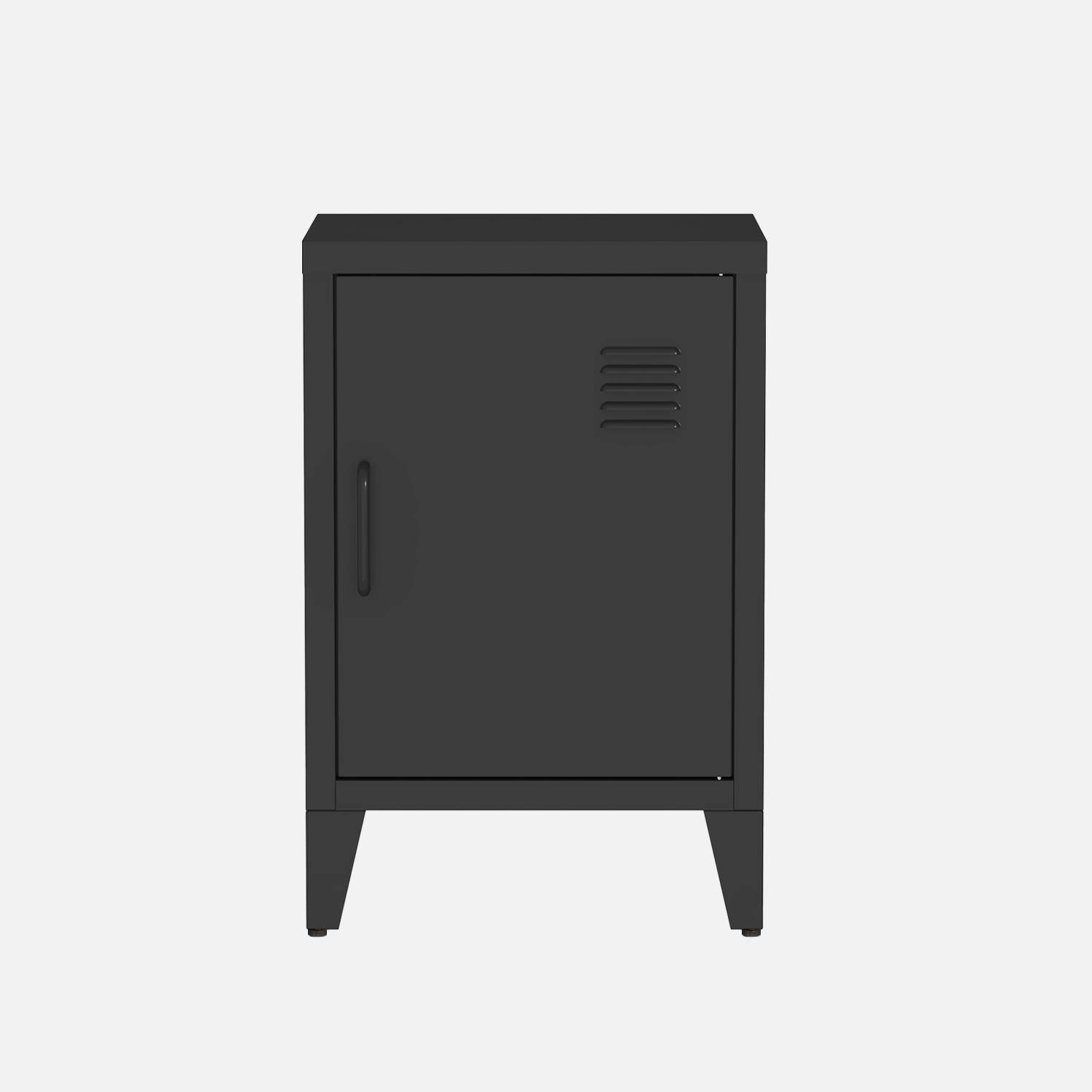 Table de chevet en acier noir, 1 porte, casier  Photo5