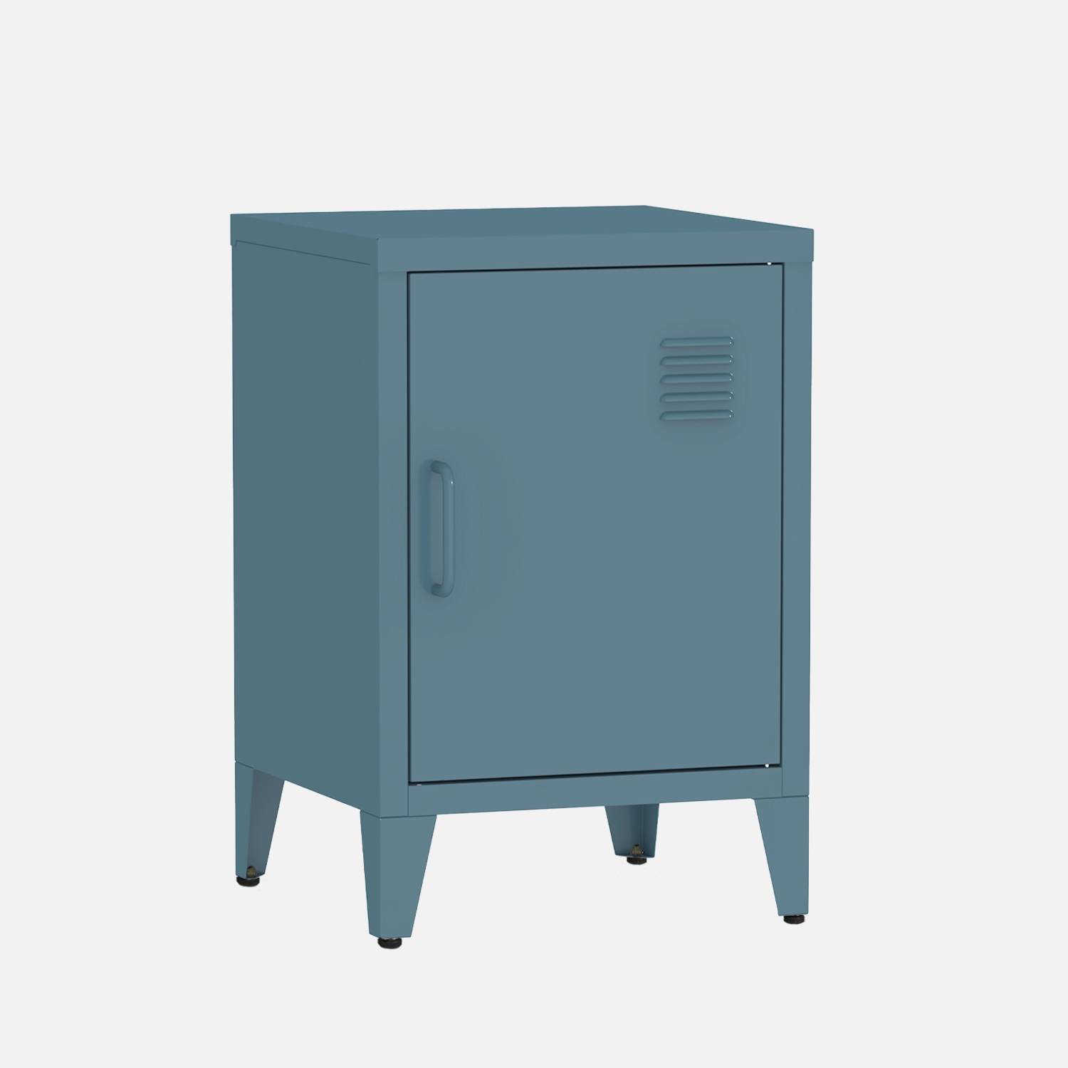 Blauw metalen kindernachtkastje, 1 deurs