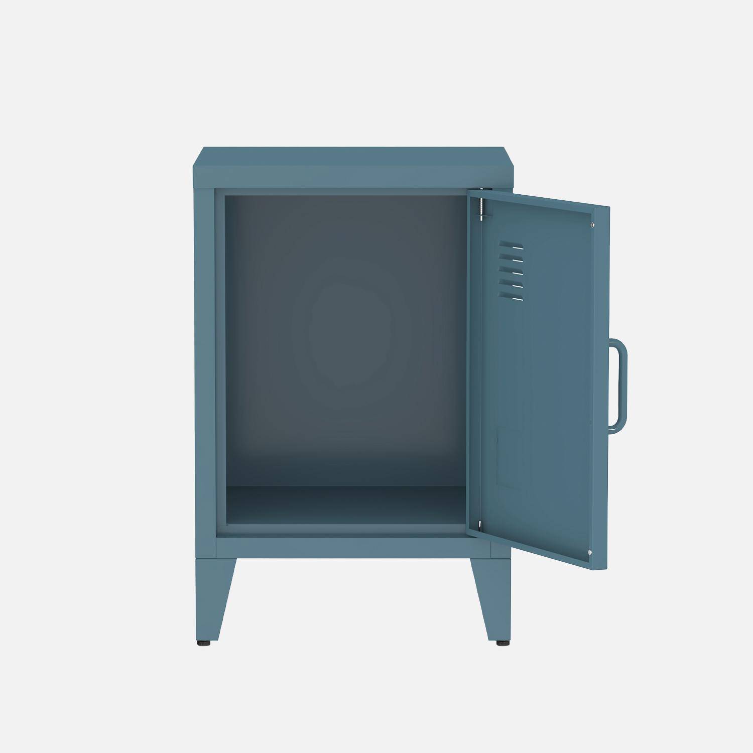 Table de chevet en acier bleu, 1 porte, casier Photo6
