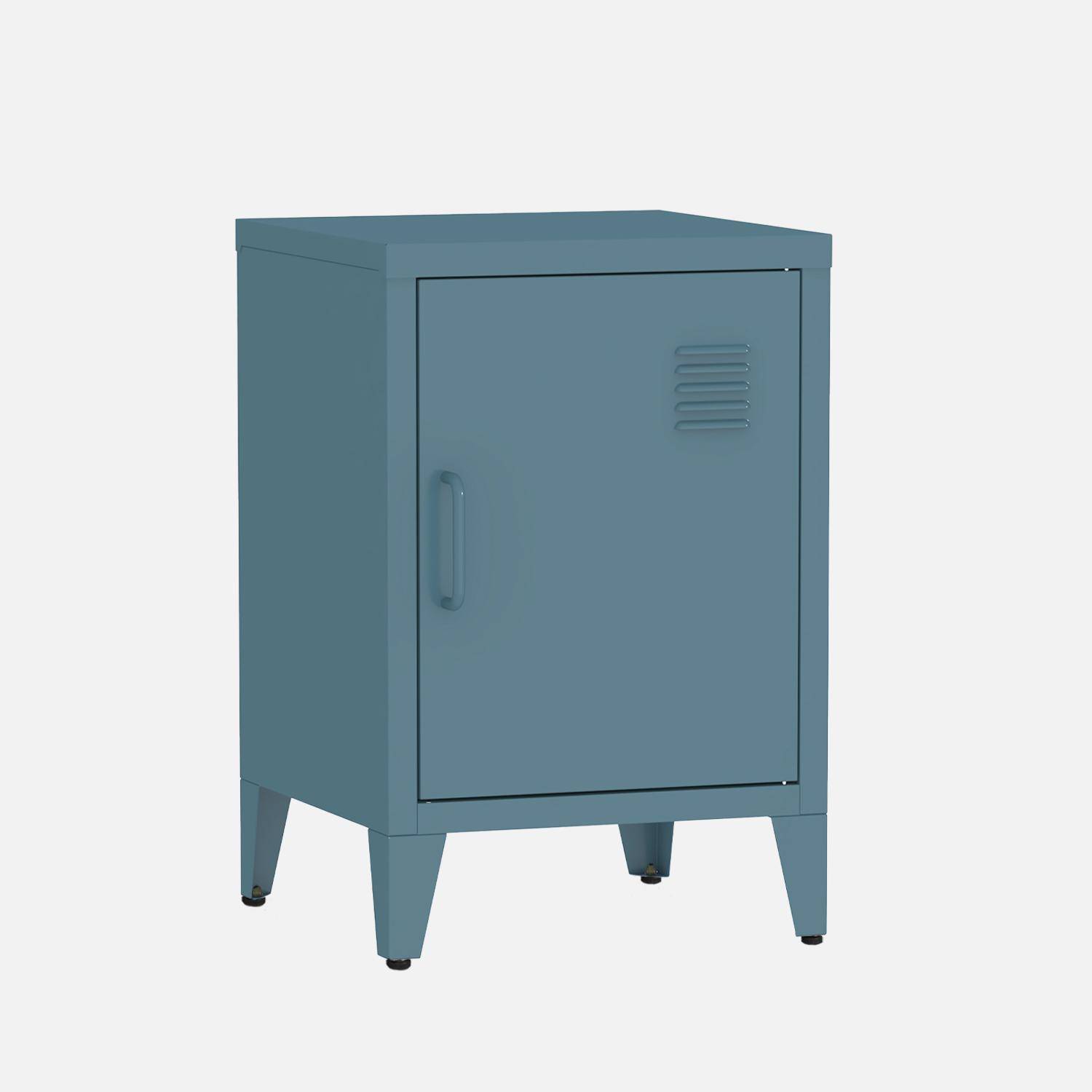 Table de chevet en acier bleu, 1 porte, casier Photo3