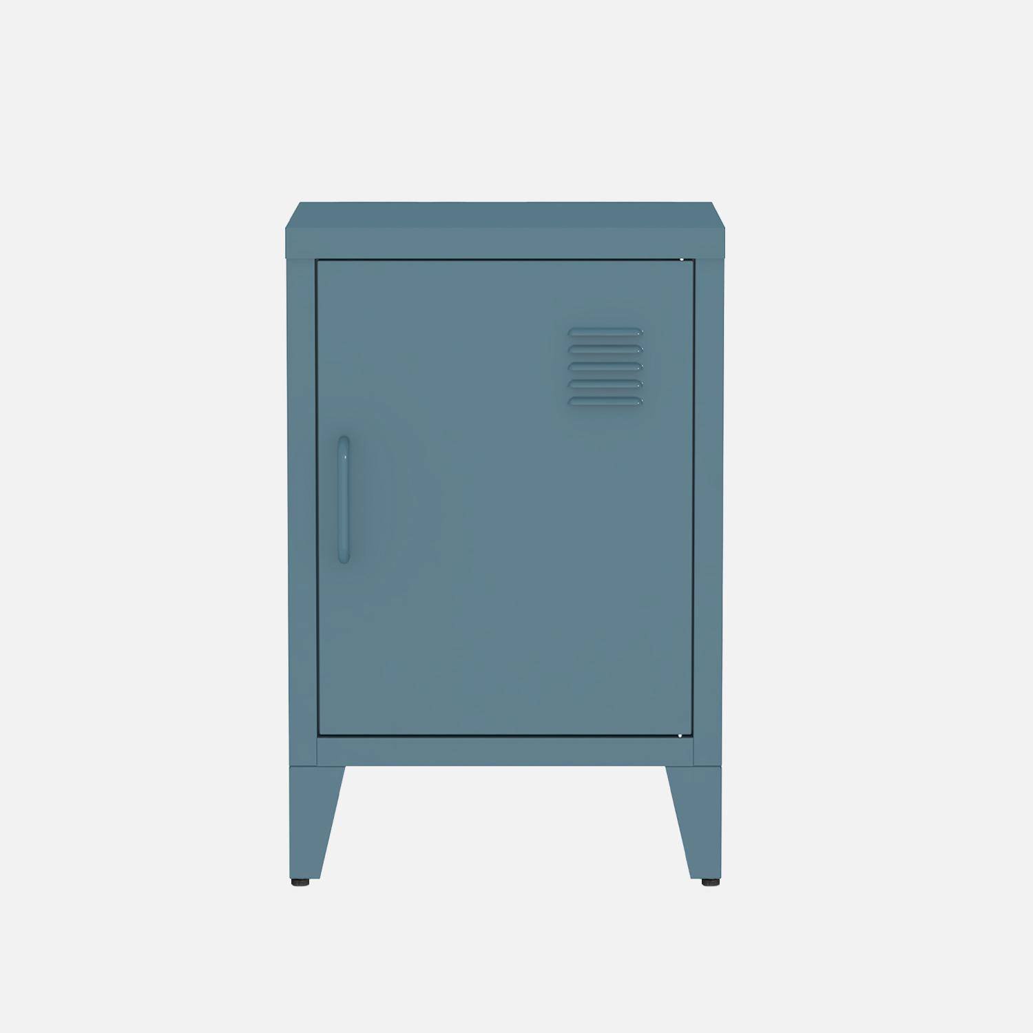 Table de chevet en acier bleu, 1 porte, casier Photo5
