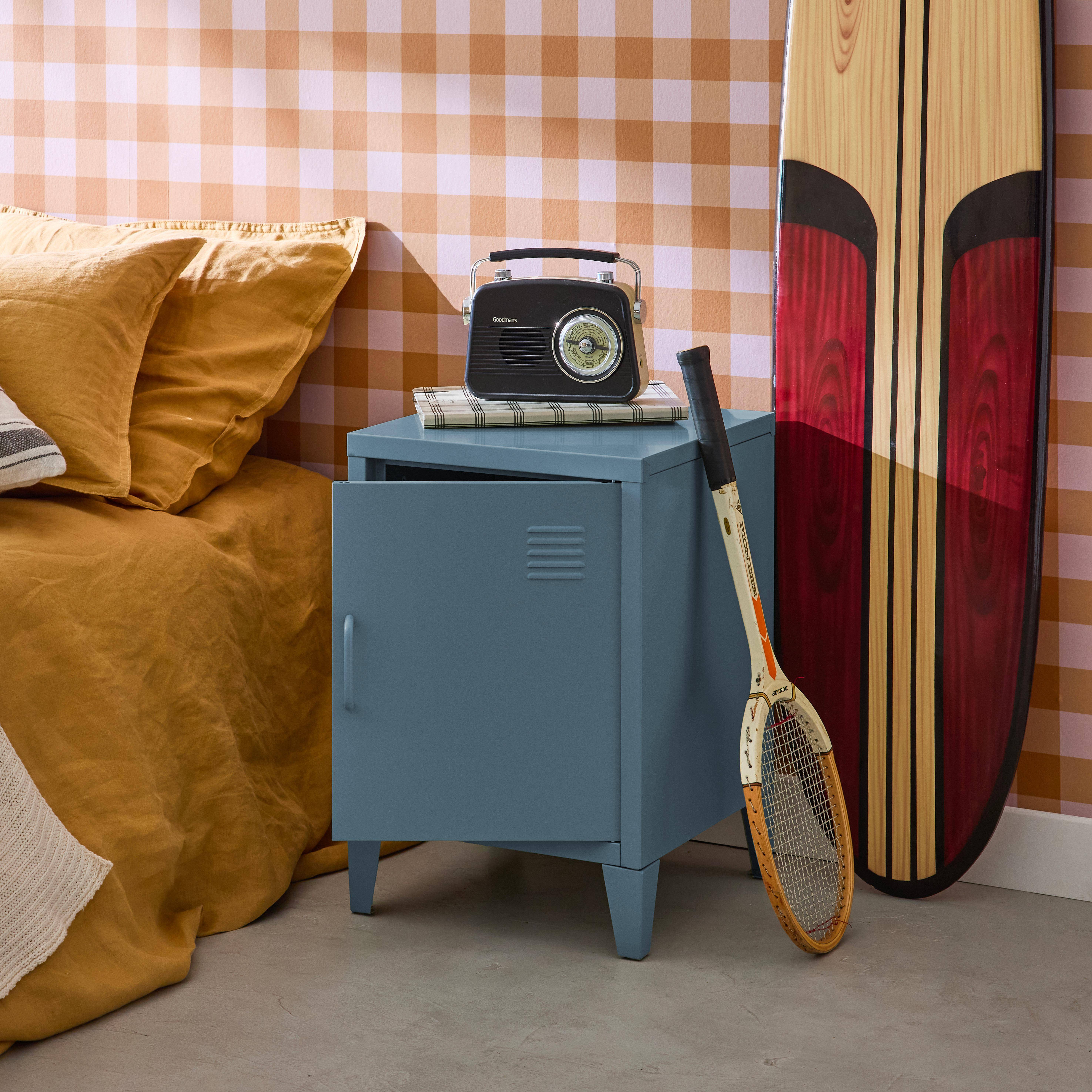 Metal bedside table with 1 door, Soho, Dark blue, 38x38x57 cm Photo2