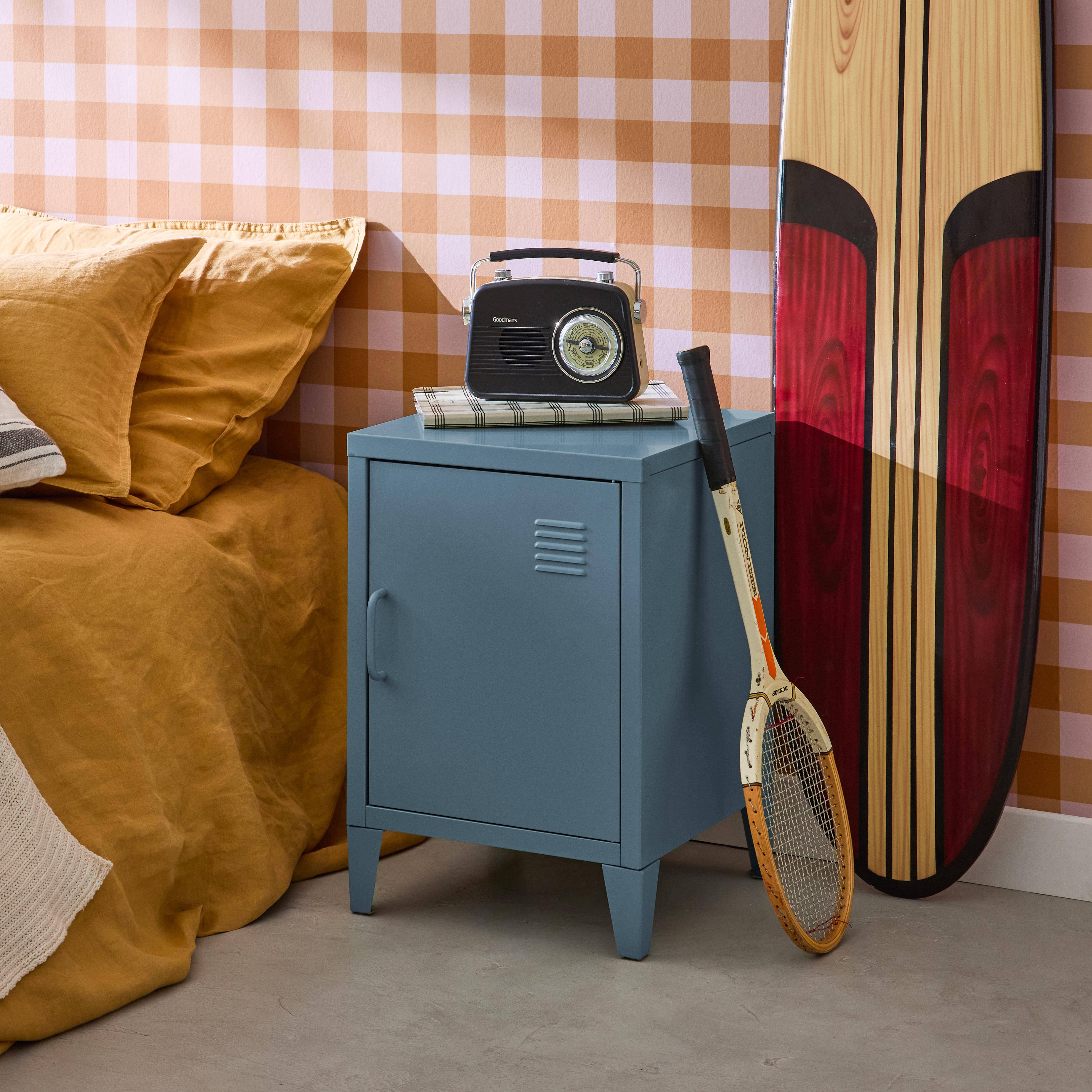 Metal bedside table with 1 door, Soho, Dark blue, 38x38x57 cm Photo1