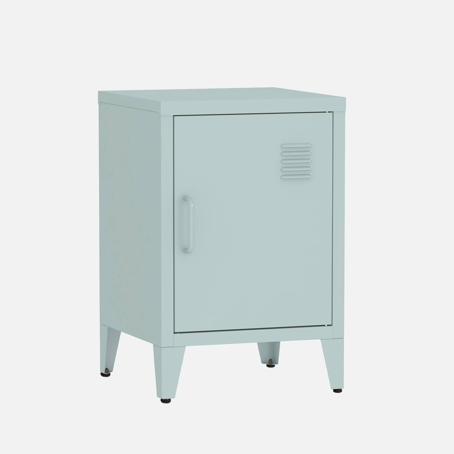Table de chevet en acier bleu clair, 1 porte