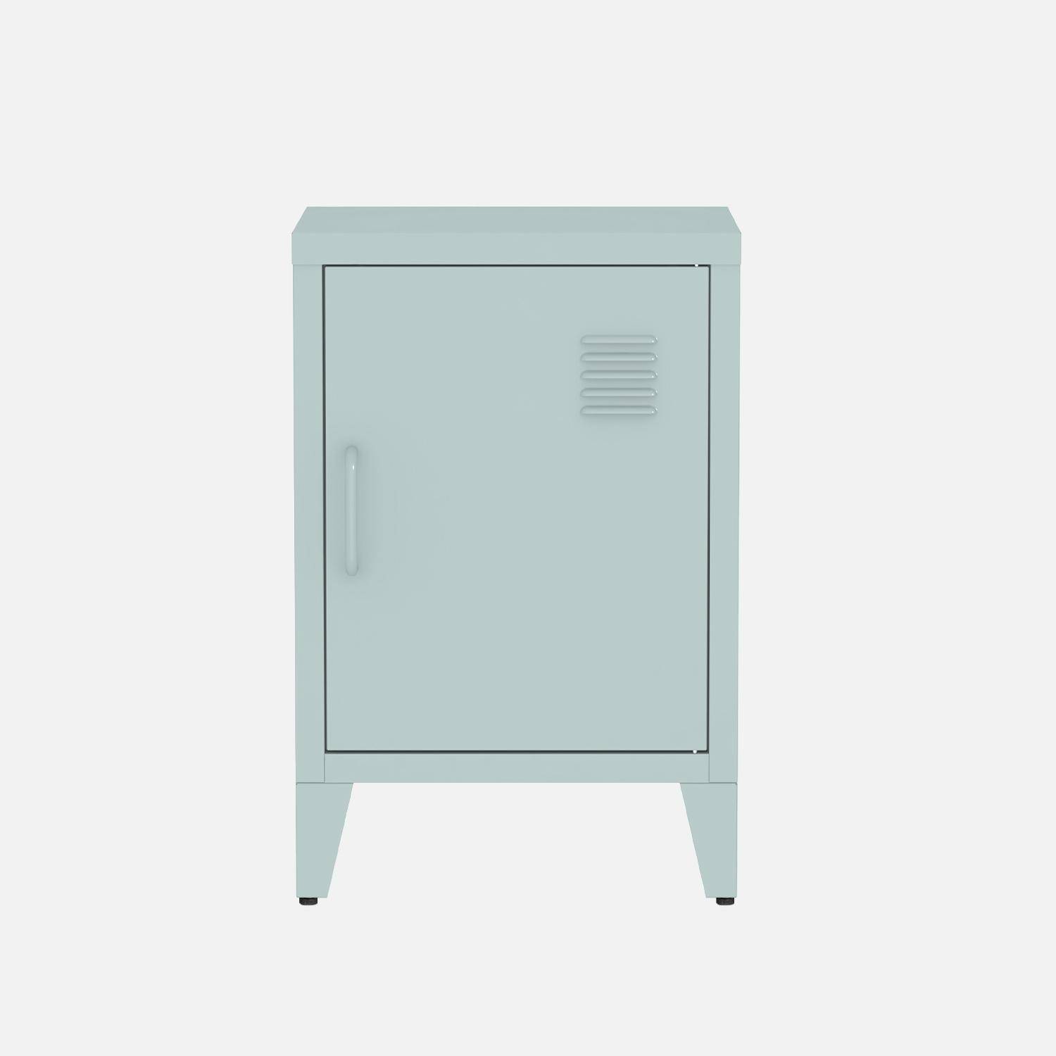 Table de chevet en acier bleu clair, 1 porte, casier,sweeek,Photo5