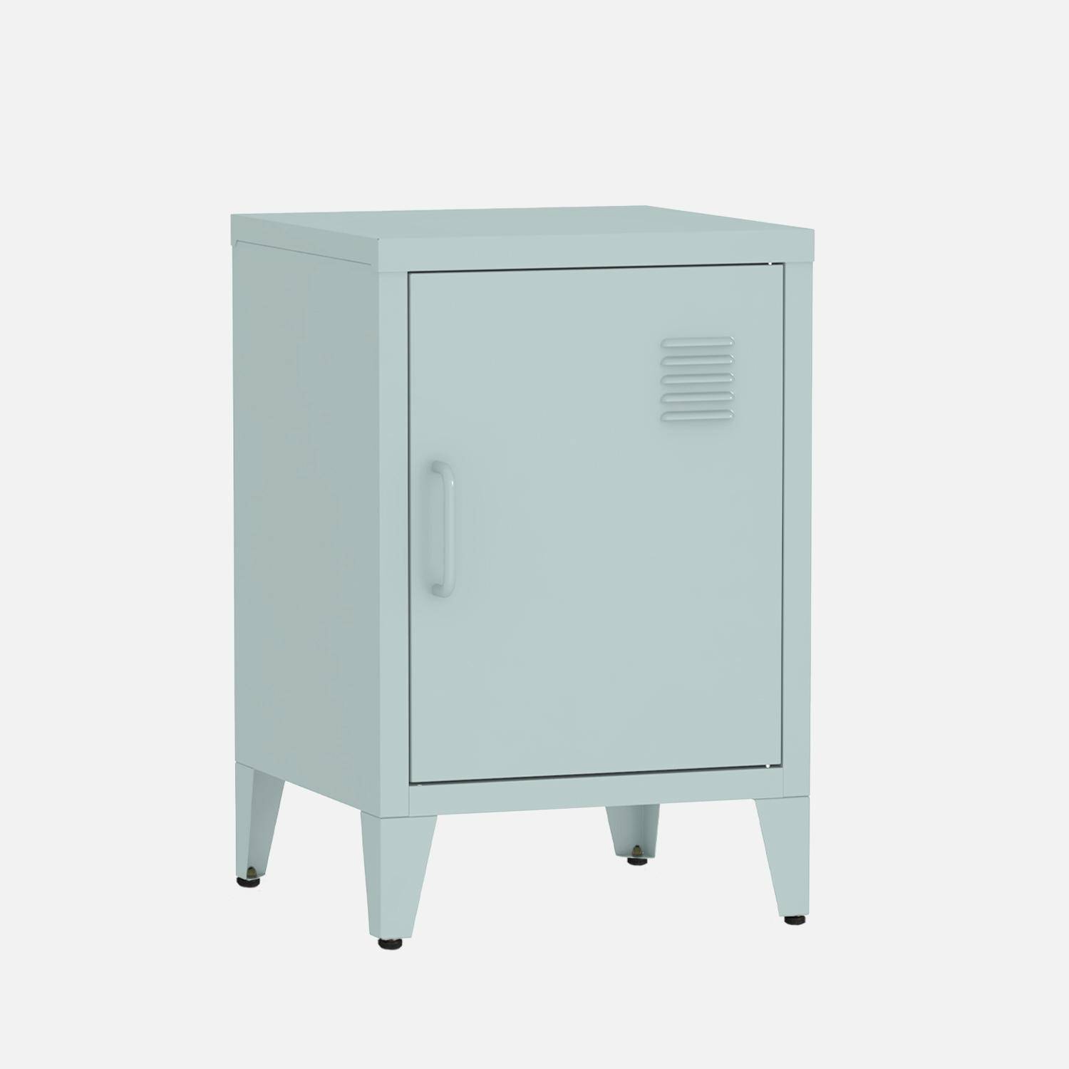 Table de chevet en acier bleu clair, 1 porte, casier Photo3