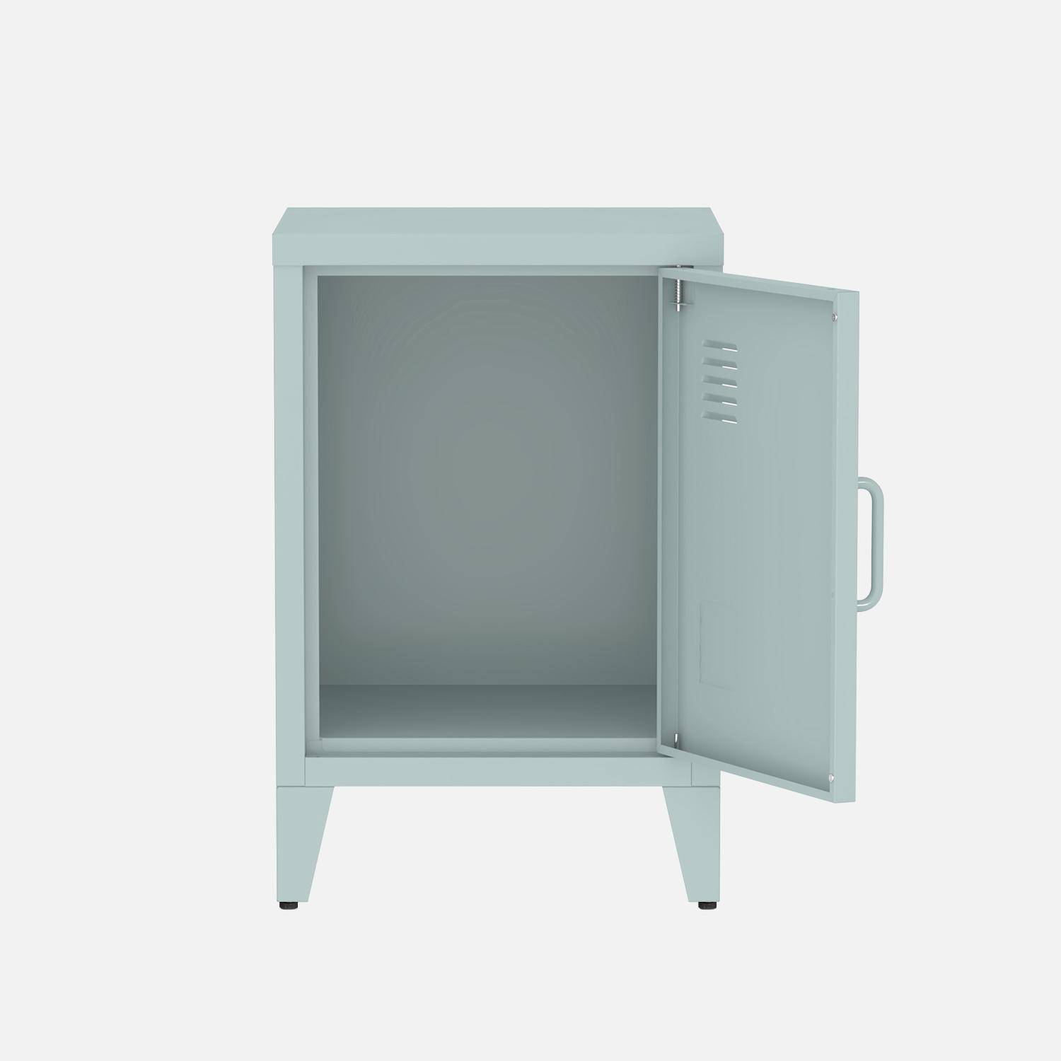Table de chevet en acier bleu clair, 1 porte, casier,sweeek,Photo6