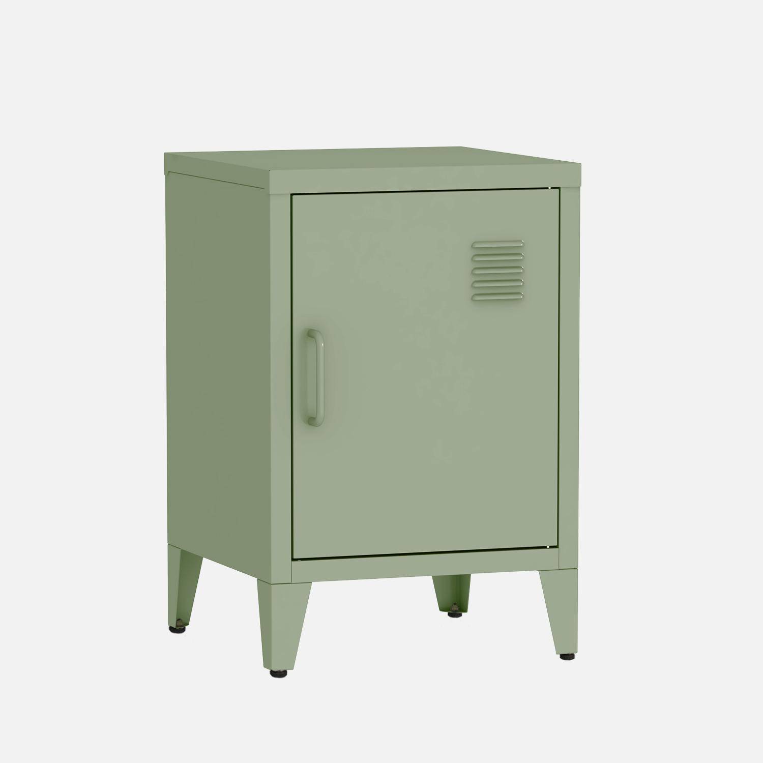 Table de chevet en acier vert, 1 porte, casier  Photo3
