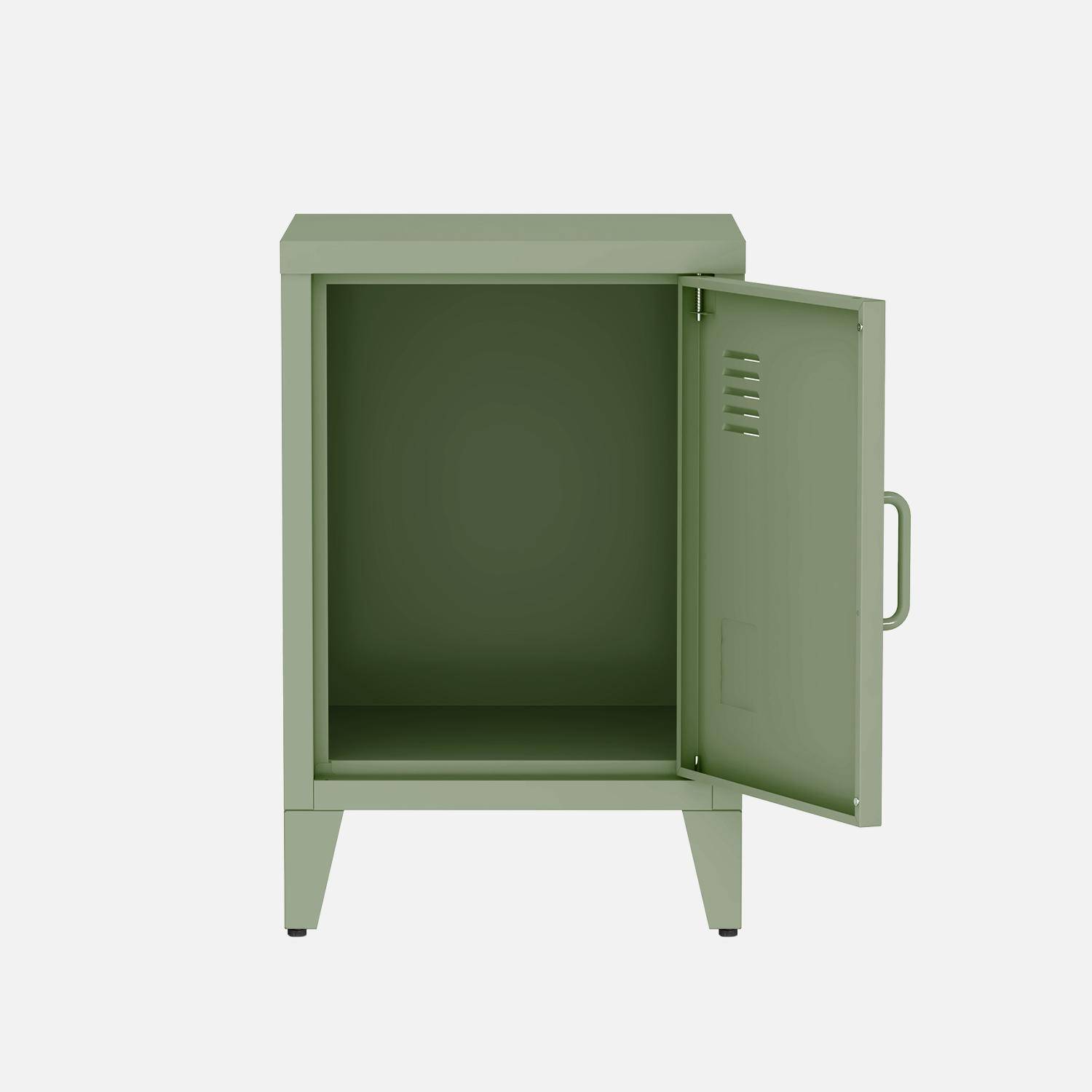 Table de chevet en acier vert, 1 porte, casier  Photo6