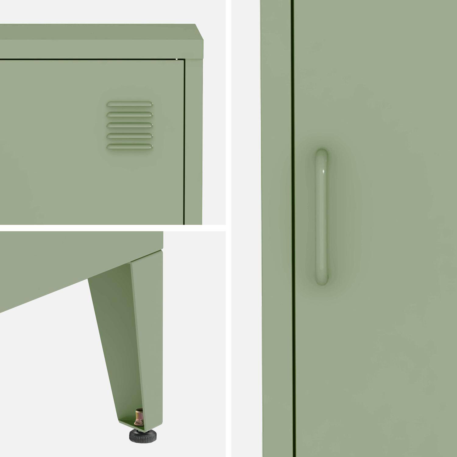 Table de chevet en acier vert, 1 porte, casier, chambre enfant,sweeek,Photo6