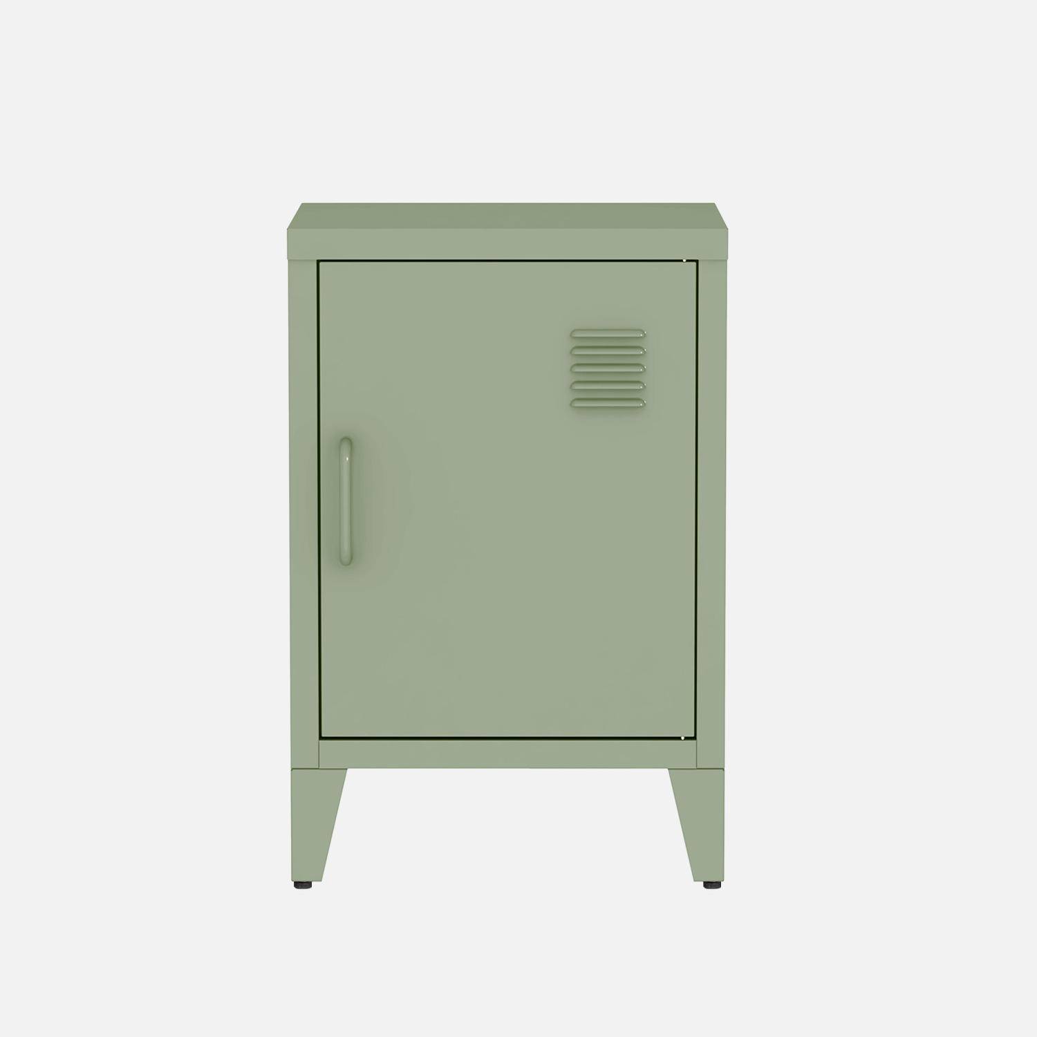 Table de chevet en acier vert, 1 porte, casier, chambre enfant,sweeek,Photo4