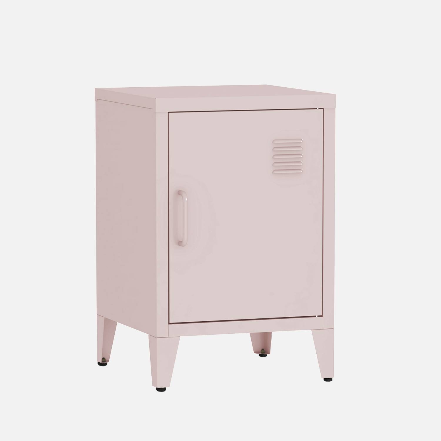 Table de chevet en acier rose, 1 porte