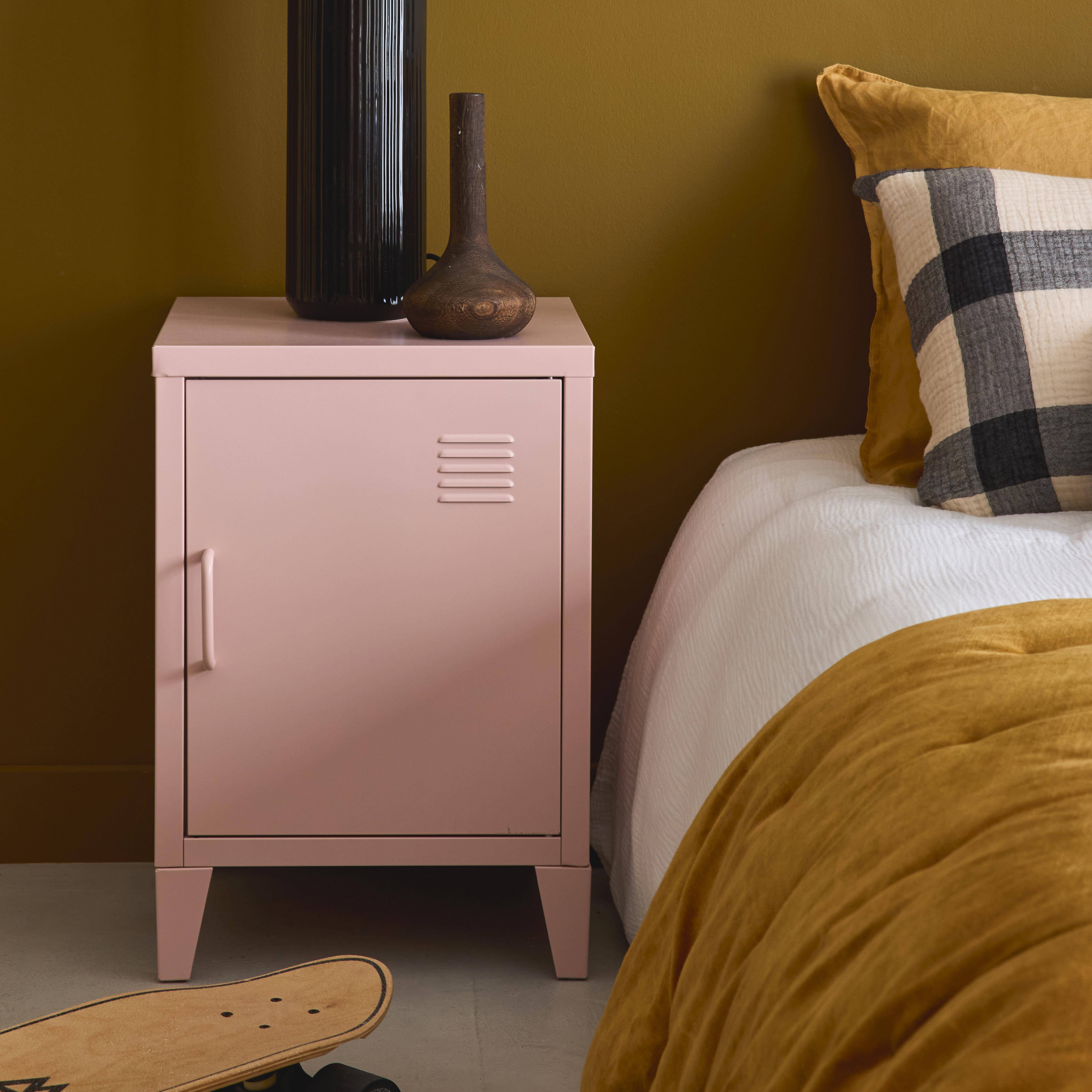 Metal bedside table with 1 door, Soho, Pink, 38x38x57 cm Photo1
