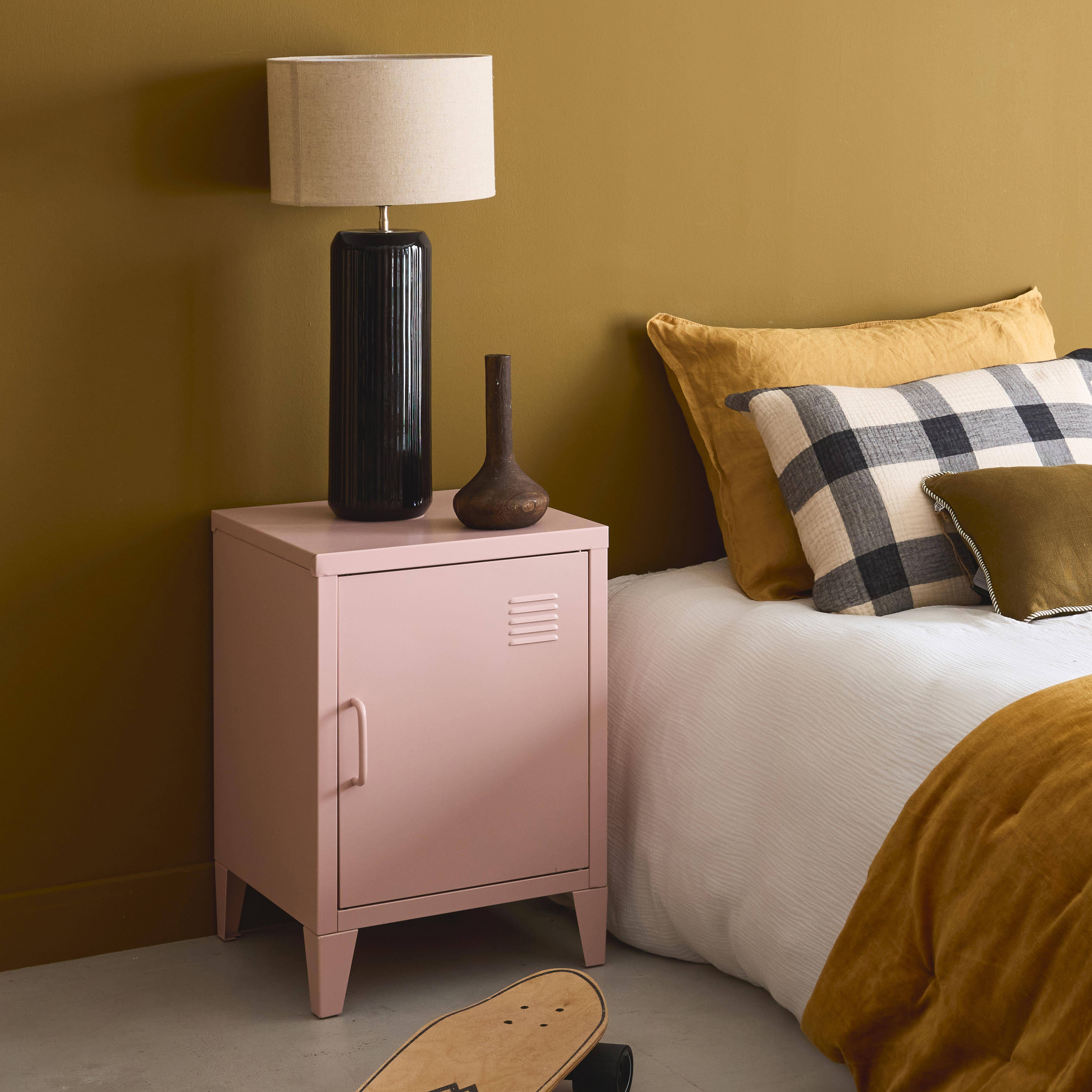 Metal bedside table with 1 door, Soho, Pink, 38x38x57 cm Photo2