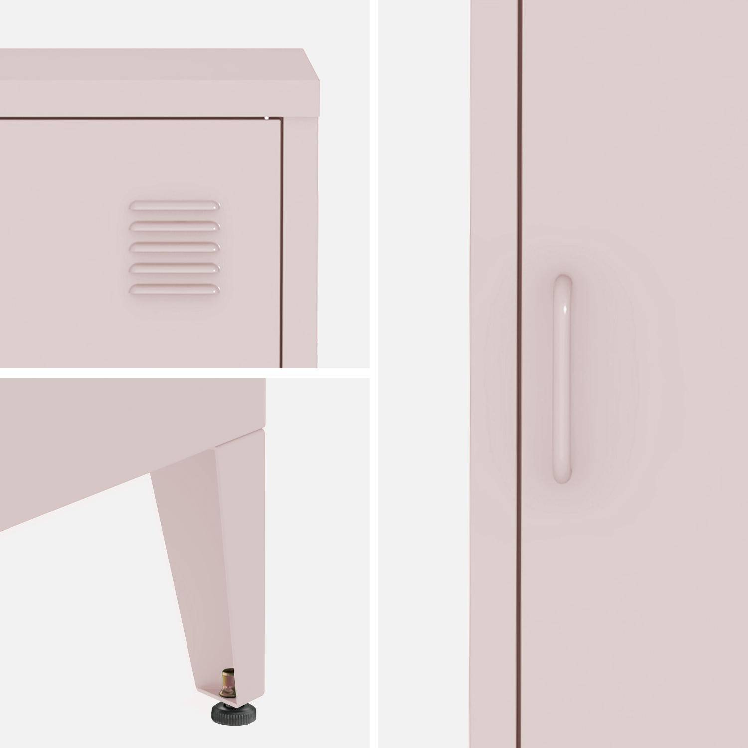 Table de chevet en acier rose, 1 porte, casier Photo7