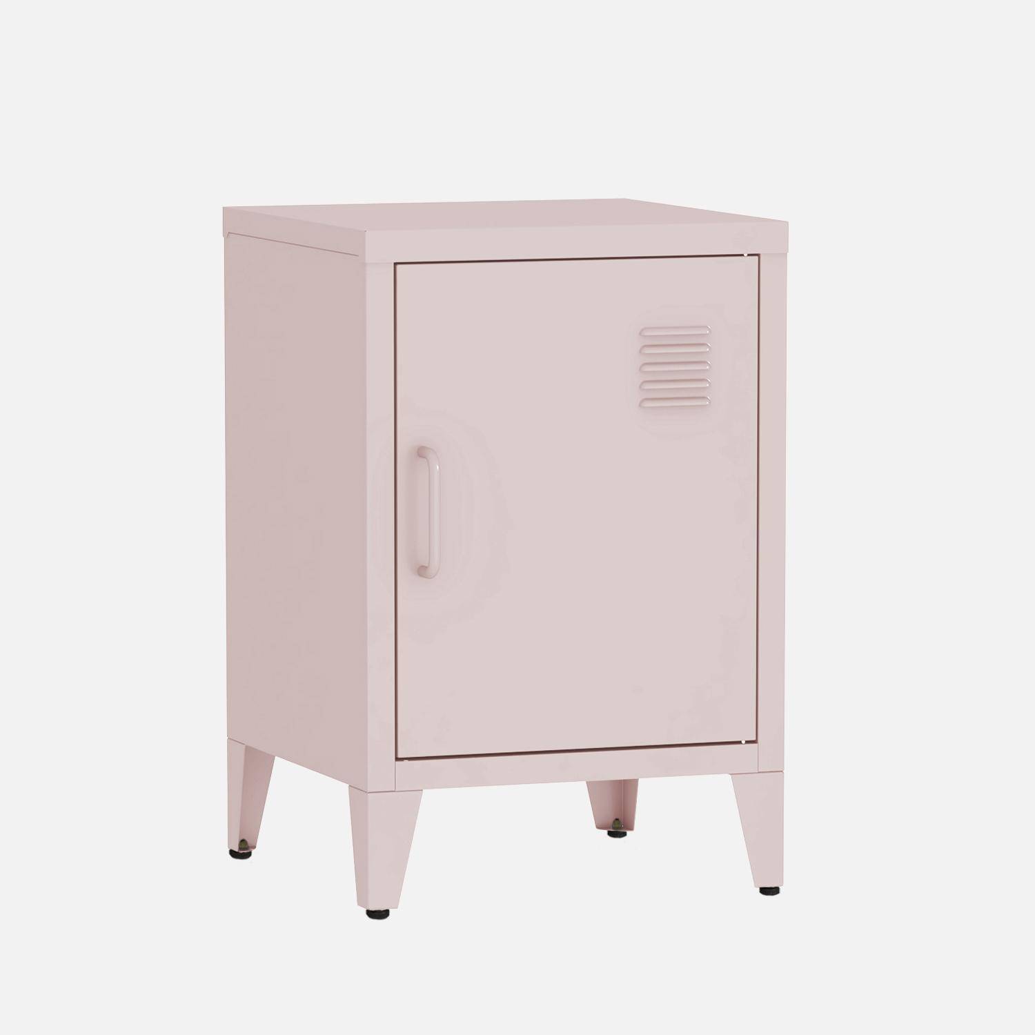 Table de chevet en acier rose, 1 porte, casier Photo3