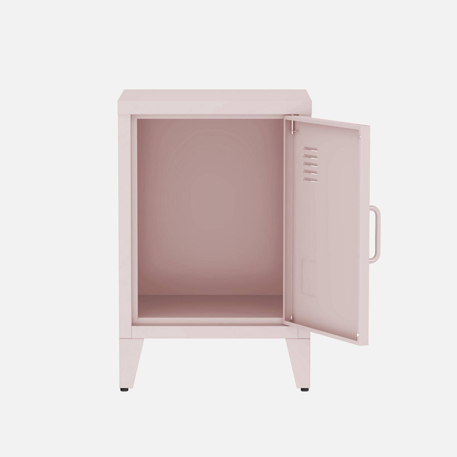 Table de chevet en acier rose, 1 porte, casier Photo6