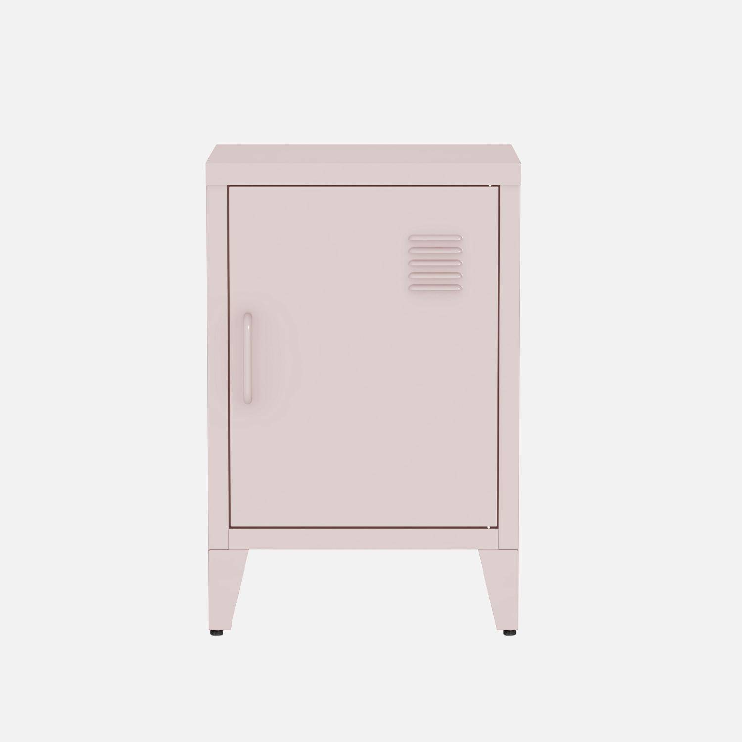 Table de chevet en acier rose, 1 porte, casier Photo5