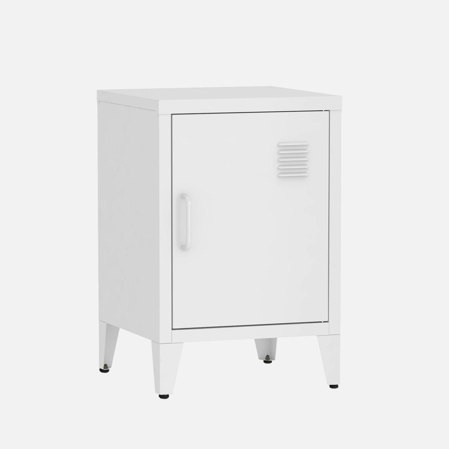 Table de chevet en acier blanc, 1 porte